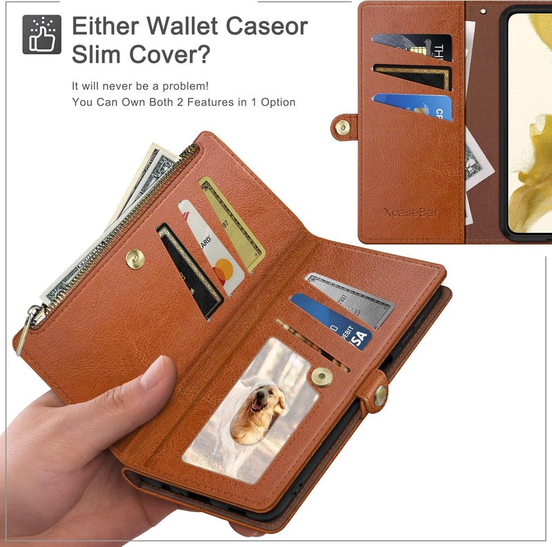 XcaseBar compatible with iPhone 17 Pro Max 6.9" Wallet case with Zipper Credit Card Holder【RFID Blocking】,Flip Folio Book PU Phone case Shockproof Cover Women Men for Apple 17 Pro Max case Light Brown - Image 3
